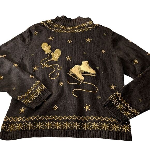 Y2K Christopher & Banks Hand embroidered knit cardigan sweater ice skating - Picture 3 of 7